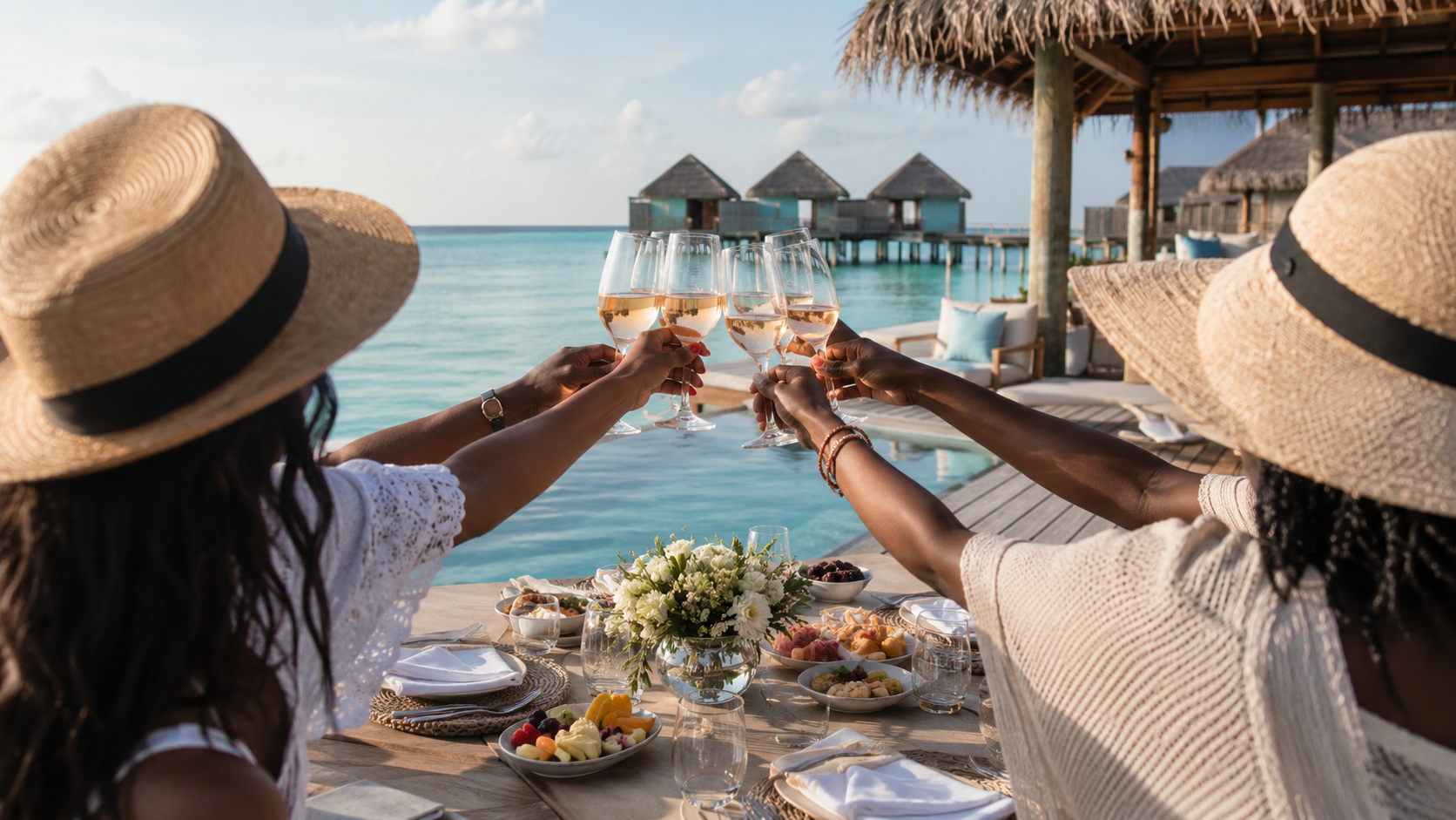 Friends celebrating with champagne