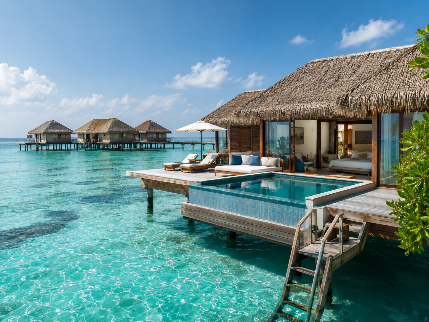 Overwater bungalow at a luxury resort